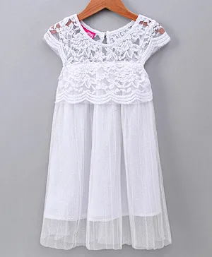 Under Fourteen Only Short Sleeves Floral Embroidered Dress - White