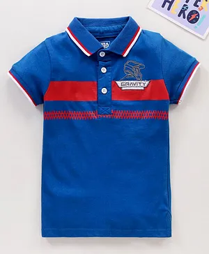 Under Fourteen Only Half Sleeves Gravity Embroidered Polo Tee - Blue