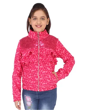 Cutecumber Full Sleeves Sequins Embellished Printed Jacket - Pink