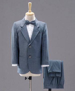 Babyhug Full Sleeves Party Suit with Bow Solid - Blue