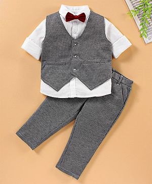 Babyhug 3 Piece Full Sleeves Party Suit With Bow - Black White