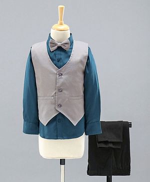 Babyhug Full Sleeves Party Suit with Bow Solid - Grey