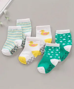 Nuluv Cotton Blend Ankle Length Socks Star Design Pack of 3 - Green White