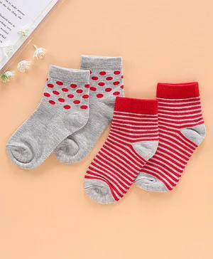 Nuluv Cotton Blend Ankle Length Socks Polka Dot Design Pack of 2  - Grey Red
