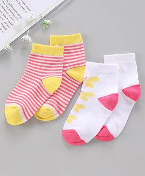 Nuluv Cotton Blend Ankle Length Striped Socks Pack of 2  - Pink White