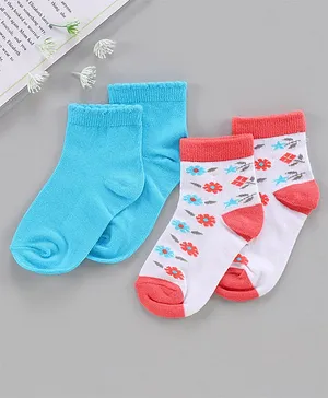 Nuluv Cotton Blend Ankle Length Socks Floral Design Pack of 2  - Blue Red