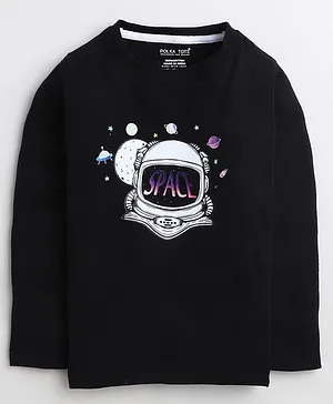 Polka Tots Full Sleeves Astronaut Print Tee - Black