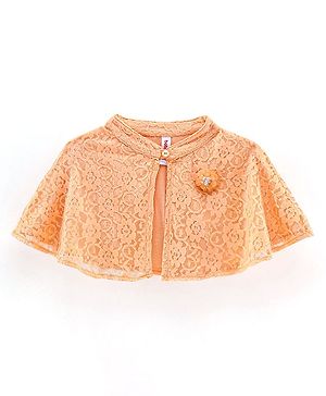 Babyhug Half Sleeves Party Wear Shrug with Corsage Solid - Peach
