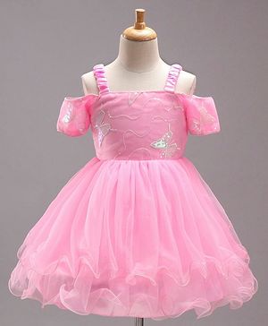 Babyhug Sleeveless Flared Party Frock with Corsage - Pink