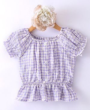 Kookie Kids Half Sleeves Top Floral Print - Light Purple