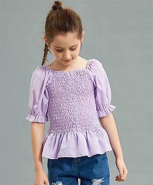 Kookie Kids Half Sleeves Smoked Top Solid - Purple