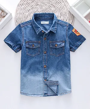Babyoye Half Sleeves 100% Cotton Denim Washed Shirt - Blue