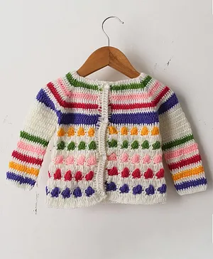 Woonie Handmade Full Sleeves Striped Sweater - Multi Colour