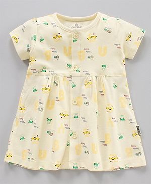 Child World Half Sleeves Frock Panda Print - Yellow