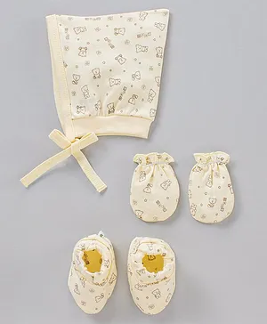 Child World Cap Mitten & Booties Set Printed - Yellow