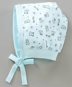 Child World Cotton Printed Baby Cap With Knot Sky Blue - Diameter 7.5 cm