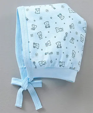 Child World Cotton Printed Baby Cap With Knot Blue - Diameter 7.5 cm