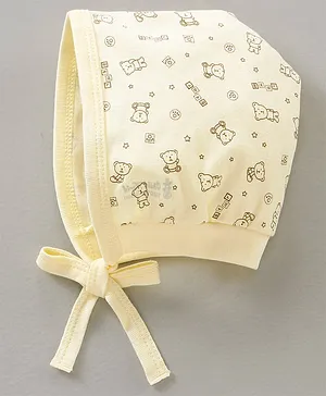 Child World Cotton Printed Baby Cap With Knot Yellow - Diameter 7.5 cm