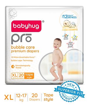 Babyhug Pro Bubble Care Premium Tape Style Diaper Extra Large - 20 Pieces - New & Improved Superior Fit