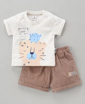 Child World Half Sleeves T-Shirt & Shorts Animal Print - Beige White