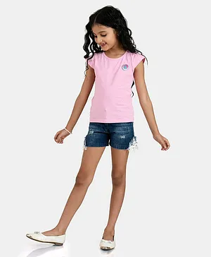 Peppermint Short Sleeves Patch Plain Top - Pink
