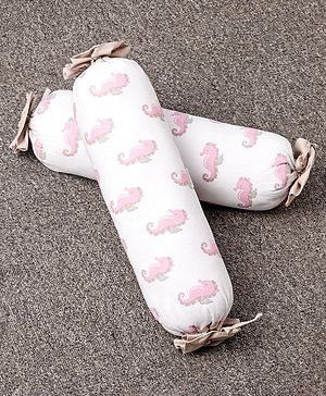 Babyhug Bolster Set Sea Horse Print Pack Of 2 - White & Pink