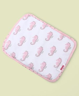 Babyhug Rai (Mustard) Seed Filling Pillow Rectangle Shape Sea Horse Print -White&Pink| Natural Warming Property| Prevents Colds & Flat Head Syndrome| Natural Remedy| New Born| Neck & Shoulder Support