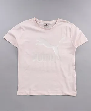 PUMA Half Sleeves Top Logo Print - Light Pink White