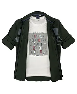 CAVIO Full Sleeves Tee With Printed  Jacket - Green