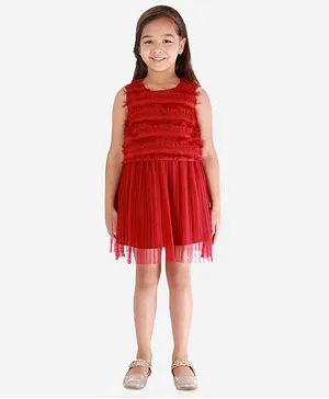 KIDSDEW Sleeveless Frilled Dress - Red