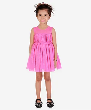 KIDSDEW Sleeveless Glitter Finish Dress - Pink