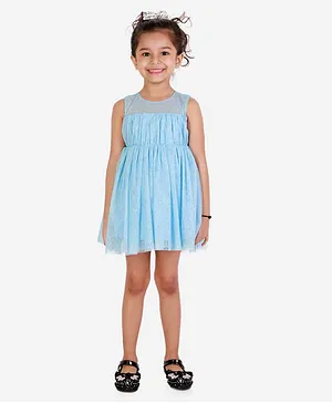 KIDSDEW Sleeveless Glitter Finish Dress - Blue