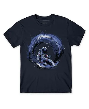 THREADCURRY Half Sleeves Surfing in Space Boys Graphic Printed Tee - Navy