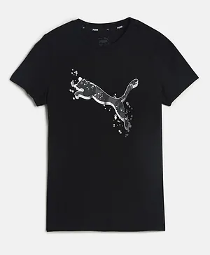 PUMA Half Sleeves T-Shirt Glitter Logo Print - Black