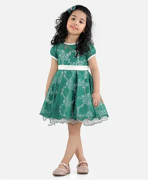 WhiteHenz Clothing Half Sleeves Pearl Detailing Lace Dress - Green