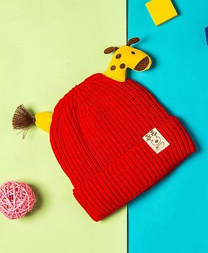 Baby Moo Giraffe Design Beanie - Red