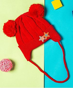 Baby Moo Pom Pom Design Beanie - Red