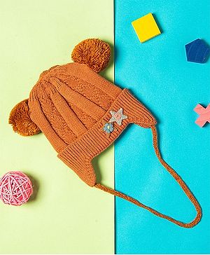 Baby Moo Pom Pom Design Beanie - Brown