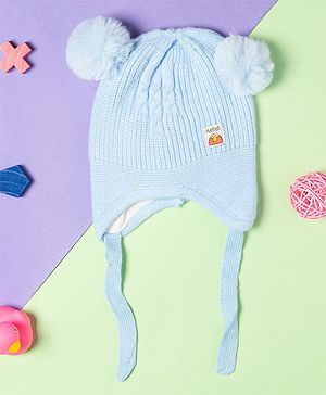 Baby Moo Pom Pom Detailing Tie Knot Cap - Blue