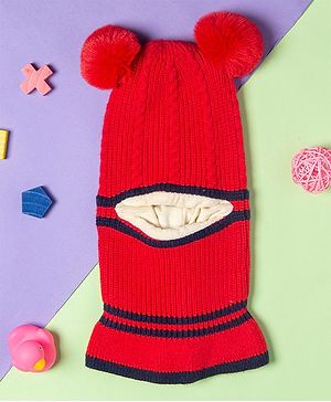 Baby Moo Pom Pom Detailing Monkey Cap - Red