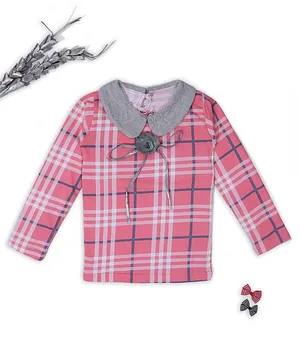 Nino Togs Full Sleeves Checked Top - Pink