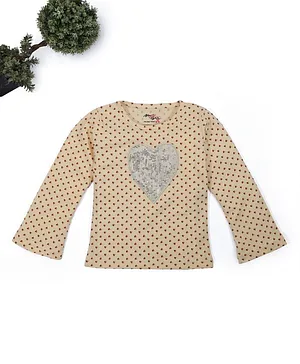 Nino Togs Sequin Heart Print Bell Full Sleeve Top - Brown