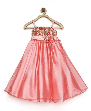 Many frocks & Sleeveless Floral  Embroidered Baby Party Gown - Pink
