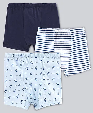 Chicita Striped Boxers Boat Print Pack of 3 - White Sky Blue Navy