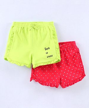 Pine Kids Mid Thigh Organic Cotton Biowashed Shorts Pack of 2 - Red Green