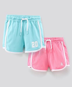 Pine Kids Knee Length Solid Color Shorts with Organic Cotton and Biowash - Blue Pink