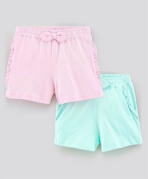 Pine Kids Knee Length Solid Color Shorts with Organic Cotton and Biowash - Blue Pink