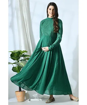 Mometernity Full Sleeves Chevron Design Maternity Gown - Green