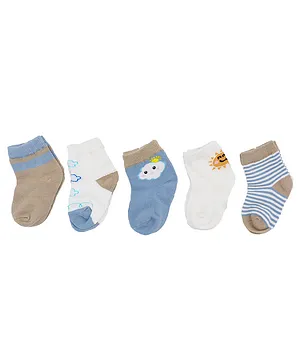 SYGA Non Slip Cotton Trainer Socks Pack of 5 Pairs - Blue White Grey