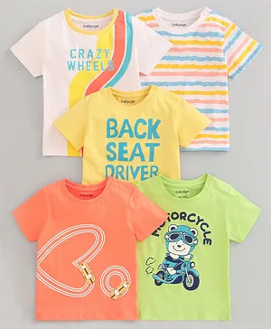 Babyoye Half Sleeves Printed T Shirt Pack of 5 - Multicolour